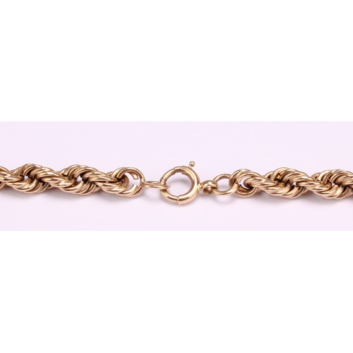 1211 - A heavy weight 9ct gold rope twist necklace, 74cm long, Birmingham 1975, 70.8g gross