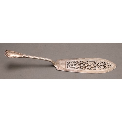 666 - A Victorian silver Palm pattern fish slice, pierced blade, 30.5cm long, George W Adams, London 1875,... 