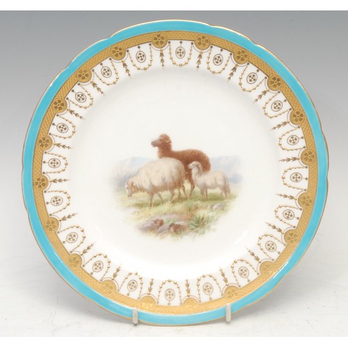 82 - A mid 19th century Minton circular plate, painted by Hy. Mitchell, after Landseer, with sheep on a m... 