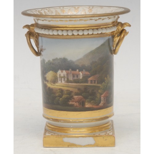 70 - A Flight Barr and Barr urnular vase, painted with a country house, within a rectangular panel, the v... 