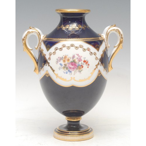 102 - A pair of Mintons named view two-handled ovoid pedestal vases, painted with Windsor Castle and Alton... 