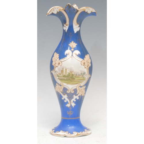 117 - An English porcelain named view slender ovoid vase, Sizergh Castle, Yorkshire, painted within a shap... 