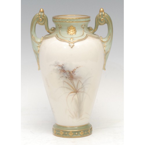 74 - A Grainger’s Worcester two-handled ovoid vase, painted with ducks in a reed bed, probably by James S... 