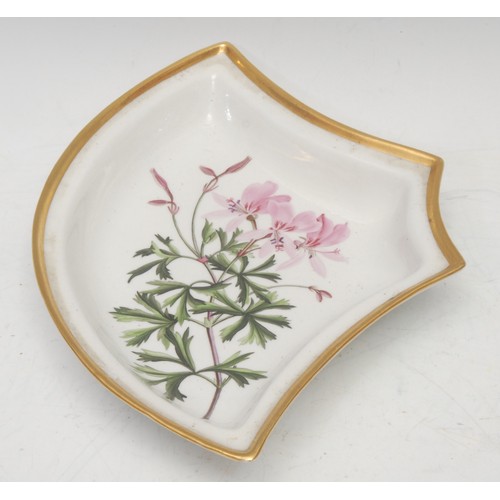 48 - A Chamberlains Worcester curved serving dish and cover, boldly painted with botanical flowers, Crest... 