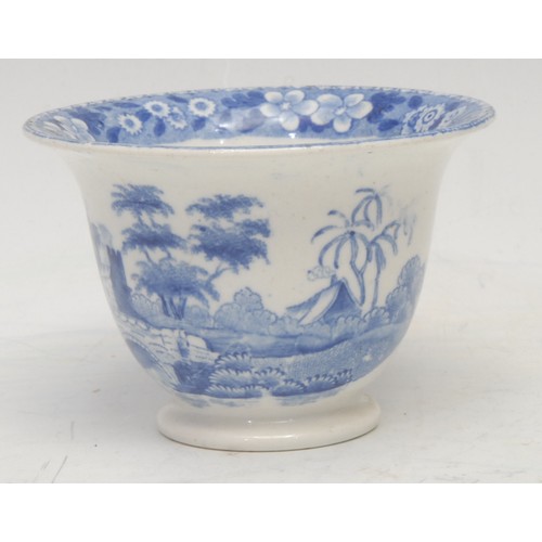 115 - An early 19th century Spode blue and white pap boat, transfer printed with castle ruins, 10.5cm long... 