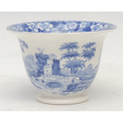 115 - An early 19th century Spode blue and white pap boat, transfer printed with castle ruins, 10.5cm long... 