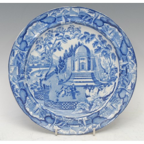 115 - An early 19th century Spode blue and white pap boat, transfer printed with castle ruins, 10.5cm long... 