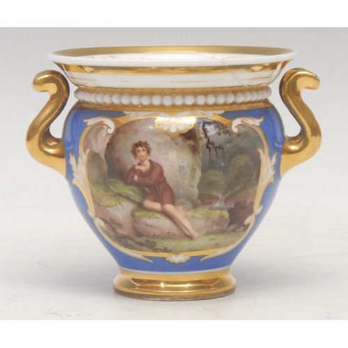 67 - A Flight Barr and Barr titled two-handled urnular vase, painted with Edwin, from James Beattie's 'Th... 