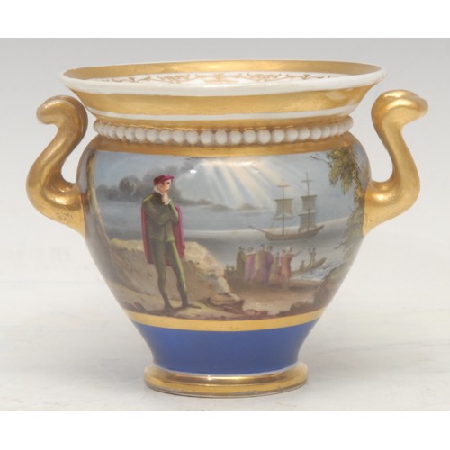 68 - A Flight Barr and Barr titled two-handled urnular vase, painted with Thomson's Autumn and Goldsmith'... 