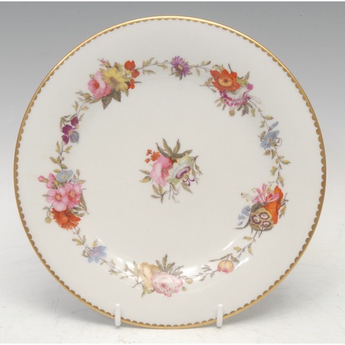 64 - A Flight Barr and Barr circular plate, painted by Samuel Astles, with central bouquet of flowers, un... 