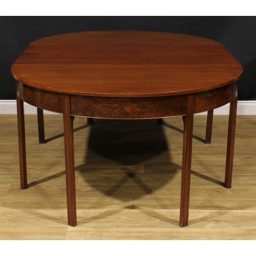 2222 - A 19th century mahogany D-end dining table, one additional leaf, flame-veneered frieze, moulded legs... 