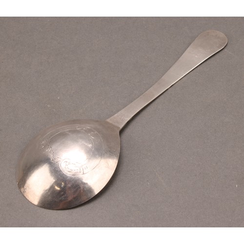 668 - An 18th century Scandinavian silver spoon, possibly Norwegian, the stem engraved with a flowering st... 