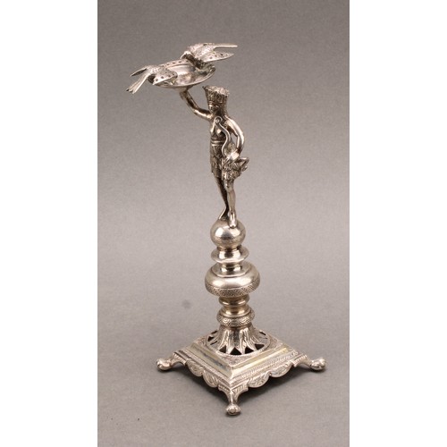 985 - An 18th century silver figural toothpick holder, probably Portuguese, as an Amazonian figure, a pers... 