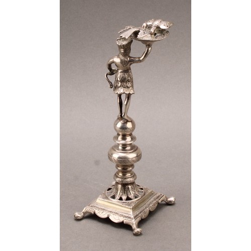 985 - An 18th century silver figural toothpick holder, probably Portuguese, as an Amazonian figure, a pers... 