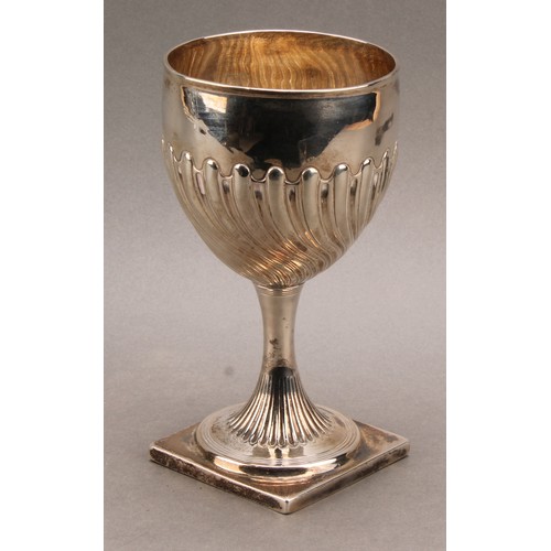 793 - A George III silver wrythen-fluted pedestal goblet, square base, 17.5cm high, George Smith & Thomas ... 