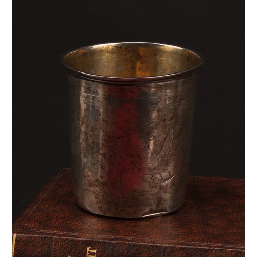 977 - An 18th century Continental silver tapered cylindrical beaker, probably Scandinavian,  gilt interior... 