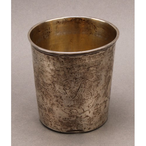 977 - An 18th century Continental silver tapered cylindrical beaker, probably Scandinavian,  gilt interior... 