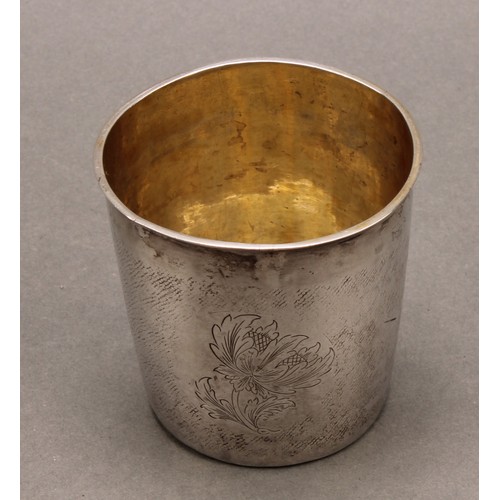 978 - An 18th century Continental silver tapered cylindrical beaker, probably Scandinavian, engraved with ... 