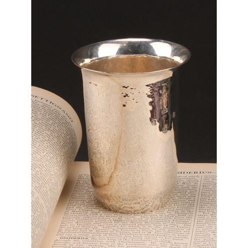 905 - A Scottish Arts and Crafts style silver beaker, flared rim, planished overall, 11cm high, Cecil Fred... 