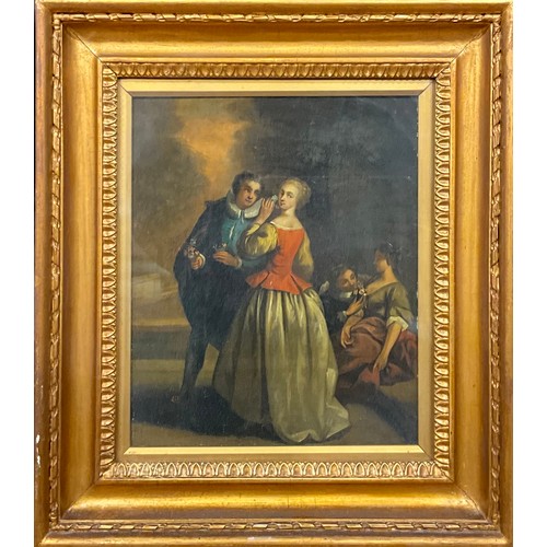 523 - Continental school (19th century)  Courting Couples unsigned, oil on canvas, 28cm x 22.5cm