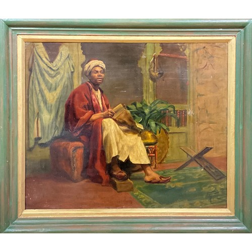 464 - Orientalist School (early 20th century)  Young Scholar in a Moorish Study  unsigned, oil on canvas, ... 