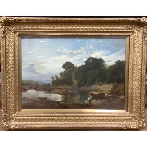 645 - William Williams of Plymouth (1808-1895) 
Working the Riverbanks, Topsham
signed, dated 1851, oil on... 