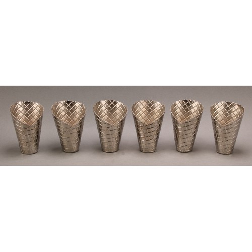 690 - A set of six silver plated novelty chip cones, 12cm high