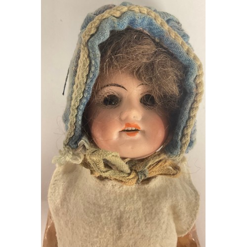 6413 - An Armand Marseille 1894 bisque head soldier boy doll, fixed eyes, open mouth, blond curly hair, wea... 