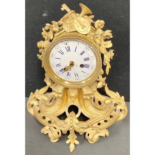 127 - A 19th century French ormolu mantel clock case with partial movement, 10.5cm convex enamel dial insc... 