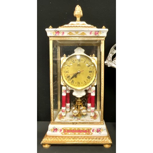 129 - An Italian Alfa gilt metal mounted porcelain portico mantel clock, quartz movement, faux torsion typ... 