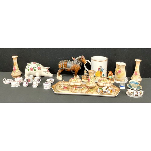 133 - A Plichta pottery Pig;  dressing table set, thimbles, large Japanese porter mug etc