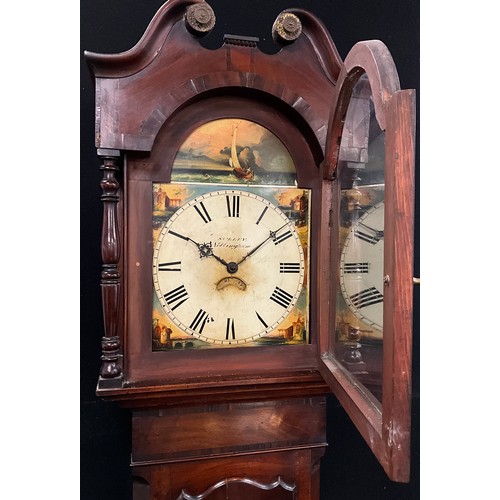 29 - A 19th century mahogany cross-banded oak longcase clock, by Shelley, of Nottingham, 215cm high x 46c... 