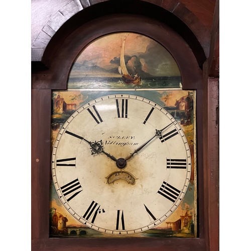 29 - A 19th century mahogany cross-banded oak longcase clock, by Shelley, of Nottingham, 215cm high x 46c... 