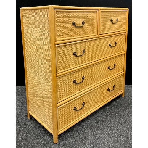 67 - A bamboo and woven split-cane chest of drawers, 92cm high x 91cm wide x 40cm deep.