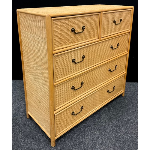 67 - A bamboo and woven split-cane chest of drawers, 92cm high x 91cm wide x 40cm deep.