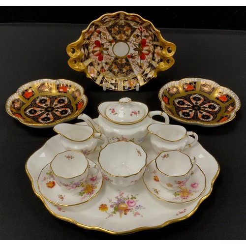 119 - Royal Crown Derby Posie Cabaret set; a pair of 1128 trinket dishes, 2451 pattern dish, (4).