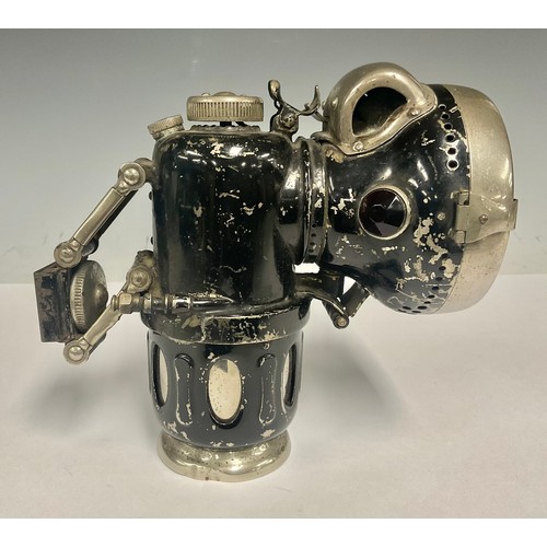 61 - A Power and Hamner Chieftain acetylene motorcycle lamp, 15.5cm high