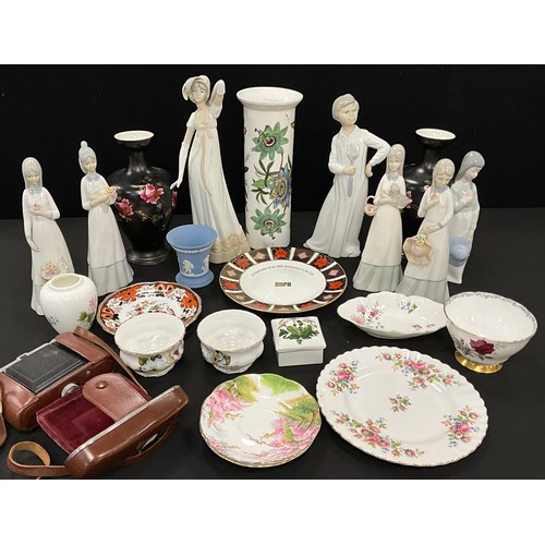 151 - Lladro figures and others similar; Royal Worcester Botanic Gardens cylindrical vase, Royal Albert; e... 