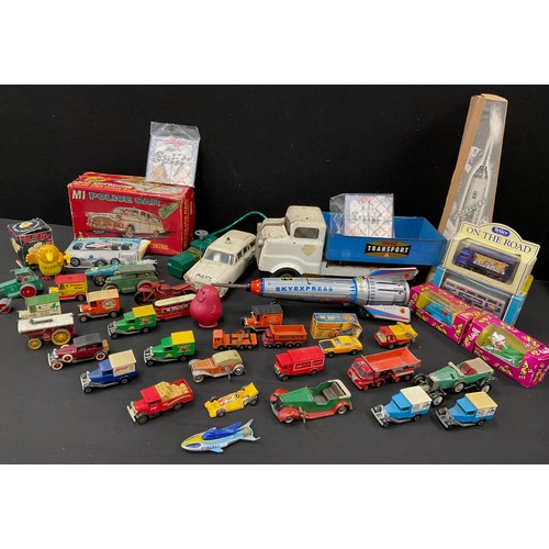 157 - Toys - Sky express box, friction powered rocket; remote control MI Police car; Telsalda toys frictio... 