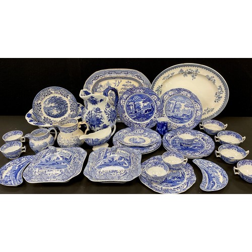 166 - Spode Italian comprised of; two lidded tureens, five tea cups, four soup tureens, seven plates, grav... 