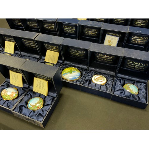 179 - Crummles hand painted enamel pill boxes including; Windsor Castle, The London Oratory, Town Hall Wim... 