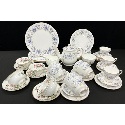 185 - Colclough Rhapsody in Blue tea service for six comprised of; a tea pot, milk jug, sugar bowl, four d... 