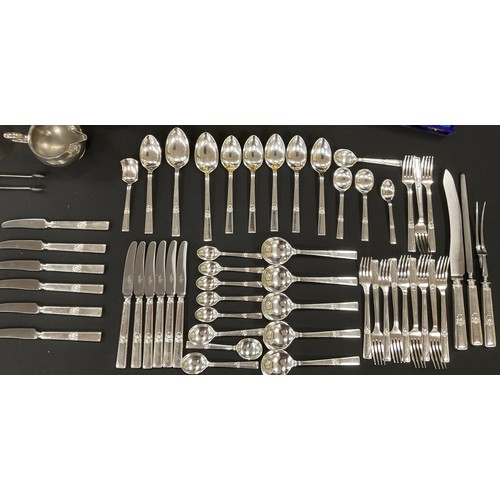 187 - Plated ware - Walker and Hall silver plated flatware 'Atlantic Design' for six, silver plated tray, ... 