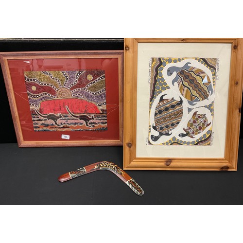 195 - Aboriginal Art - M Conlon, Turtles Laying Eggs, mixed media fabric panel, signed, dated 91, 38cm x 4... 