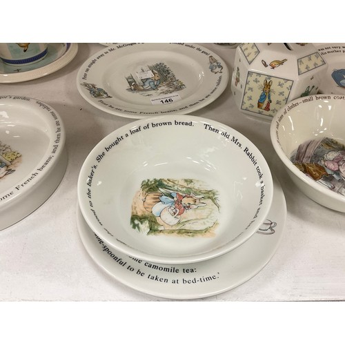 146 - Wedgwood from the Beatrix Potter designs including; children’s bowls, money boxes, circular dishes a... 