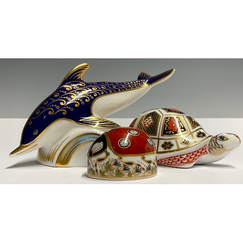 7 - Royal Crown Derby paperweights -  Dolphin, gold stopper, Ladybird, Gold Stopper, Tortoise, Seconds. ... 