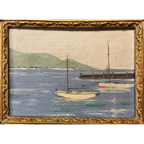 3 - Naive school (House of Cortinelli), 
A pair, Sails set, and along the Estuary 
oils on board, 9cm x ... 