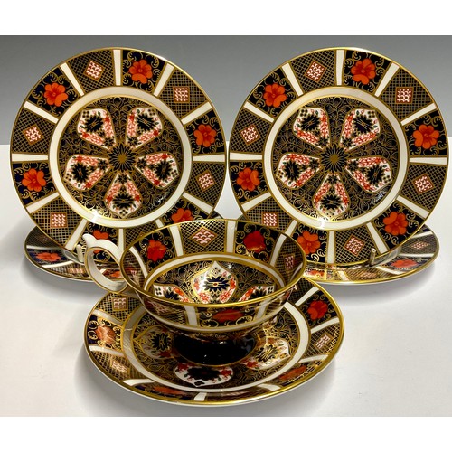 34 - Royal Crown Derby - set of four 1128 Imari 15.7cm dimeter side plates, similar cup and saucer, all f... 