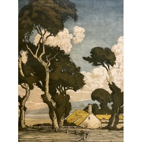 43 - Sylvan G Boxsius  (1878 - 1941), Summer, colour woodcut, 36cm x 26.5cm (frame size 59cm x 46cm).