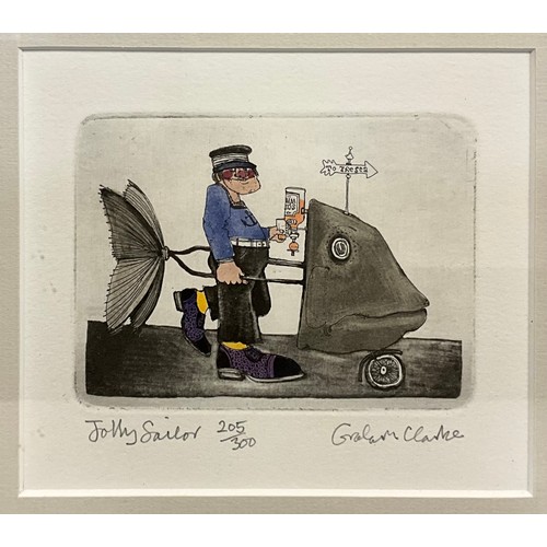 47 - Graham Clarke (b.1941) a pair, Jolly Sailor 205/300, 12cm x 14cm;  Brushwork, 250/300, 11cm x 14cm, ... 